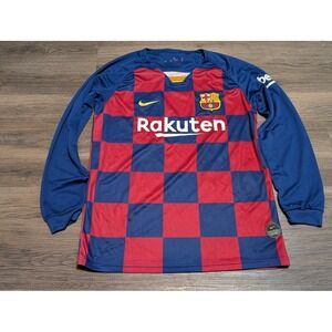 Nike FC Barcelona 2019-20 Home Jersey Long Sleeve Rakuten Checkered Blue Red M